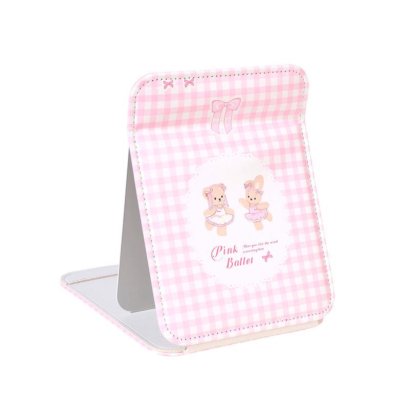 Thickened PU Leather Folding Makeup Mirror - Cute, Standable Desktop Dressing Mirror for Women