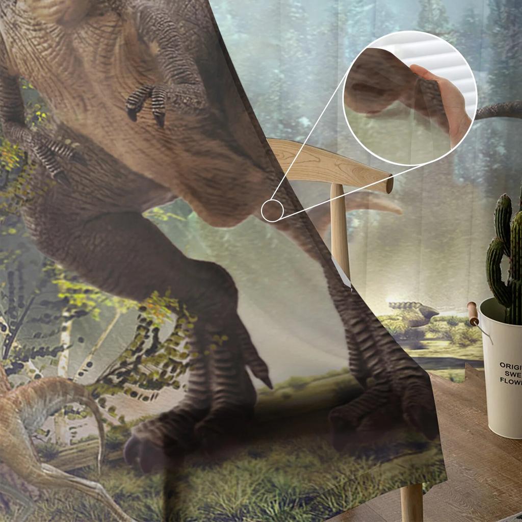 Jurassic 3D Dinosaur Virgin Forest Sheer Curtains for Living Room Bedroom Tulle Window Drapes for Kitchen Decoration