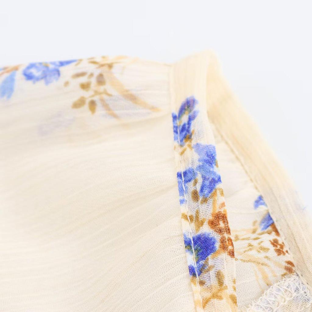 2025 Spring/Summer Floral Print Semi-Sheer Tie Long Sleeve Women's Shirt