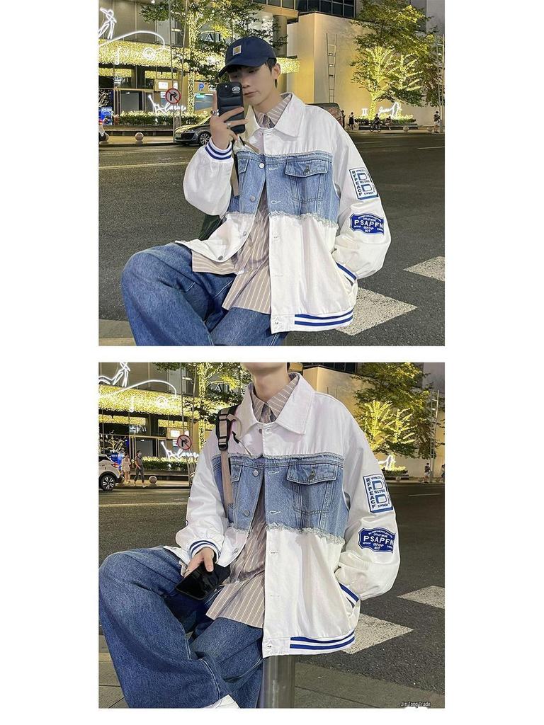 Men's Retro Patchwork Denim Jacket - Thickened Winter Shearling Lining, Versatile Trendy Ins Hipster Style