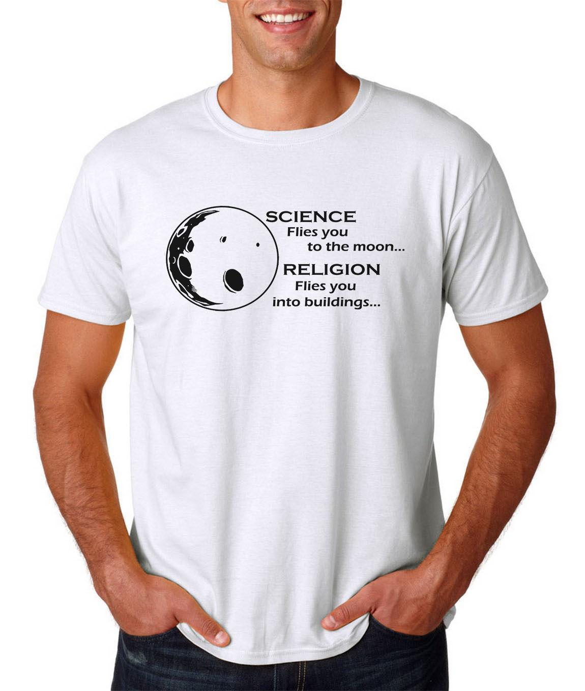 SCIENCE flies you to the moon Religion Tee T Shirt Mens Womens Tees Top Atheist Agnostic all sizes XL