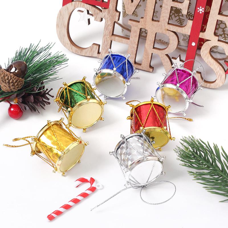 2.5-3.5CM 12Pcs Colorful Drums Hanging Ornaments Xmas Tree Glitter Pendants for Home Party Noel Gifts New Year Gifts Navidad