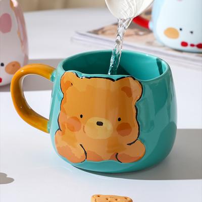 Cartoon Cute Bear with Animal Ceramic Cup Park Mug High Looking Water Cup for Girls Couple Cup