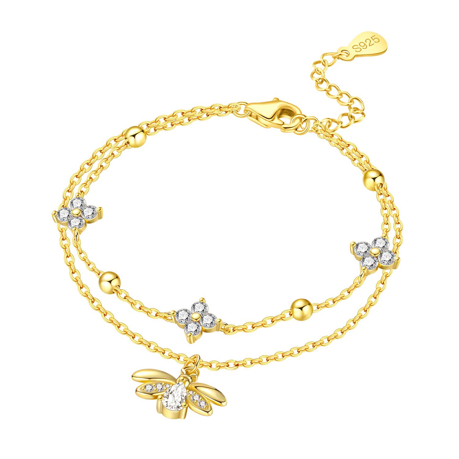 

S925 Silver Double Layered Firefly Bracelet Chain Link Women Bracelet Jewelry Party Trendy Anniversary Gifts