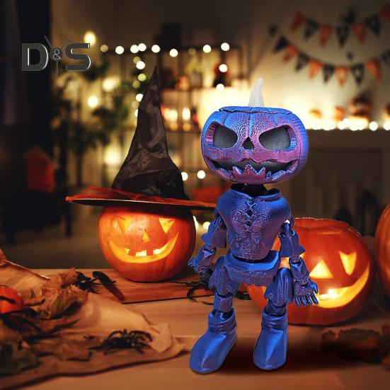 Halloween Pumpkin Figurine Glow-in-the-Dark Pumpkin Man Figurine with Movable Joints Flameless Jack O Lantern Ornaments for House Party Decor Gifts
