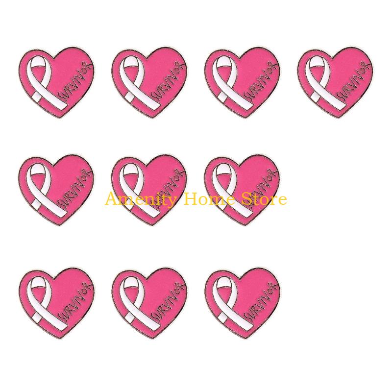 F26C 10Pcs Awareness Brooch Heart Alloy Pin Awareness Lapel Pins with Back Clasp For Healthcare Workers