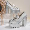 High Heels Women Mary Jane Shoes Retro Bows Elegant Chunky Heel Women Wedding Shoes Fashion White Round Toe Platform Sandals