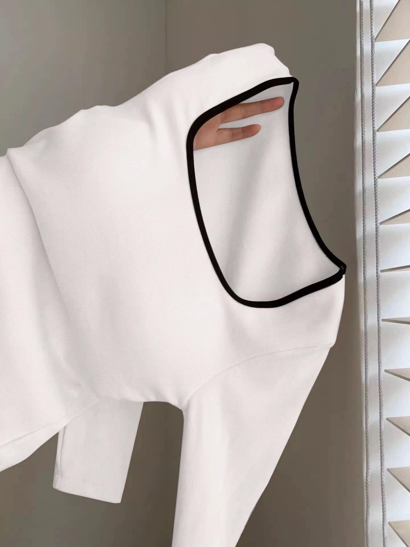 Women s Square Neck Long Sleeve Top Slim Fit Contrast Trim Solid Color Dralon Thermal Base Layer Shirt Autumn Commuter Blouse S