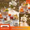 Picnic-Themed Photo Props: Outdoor Scene Decoration with Tablecloth and Tray for Food Photography.