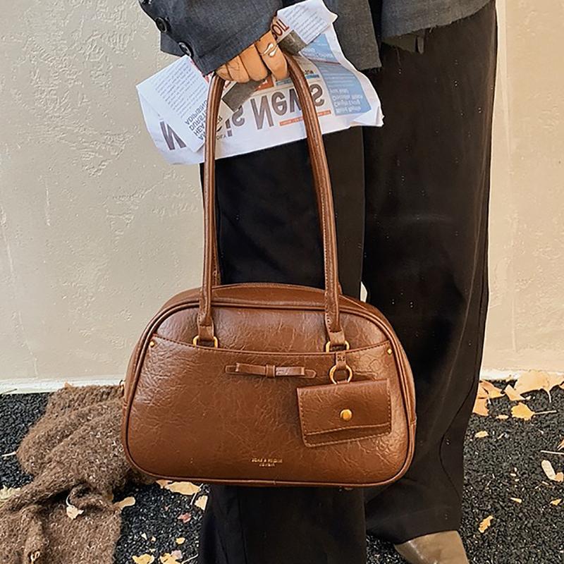 Women Vintage Underarm Bag Large Capacity Bowling Bag Soft PU Leather Shoulder Bag Handbag Internal Zipper And Polyester Lining