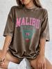 Malibu Beach Druck gewaschene T-Shirts Damen Baumwolle Kurzarm Tops Street Rundhals Oversized T-Shirts Hip Hop Trend Kleidung