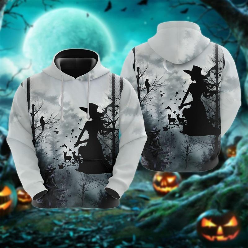 3D Printed Ghost Candy Hoodie For Men Halloween Witch Pattern Long Sleeve Tops Casual Sweatshirt Harajuku Pullover Loose Hoodies
