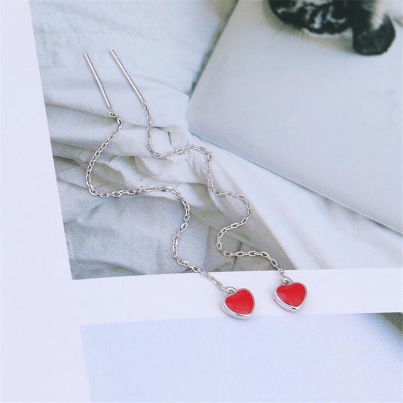 New Simple Fashion Dripping Red Love Ear Line 925 Sterling Silver Jewelry Sweet Cute Peach Heart Popular Earrings  E187