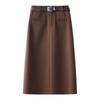 Khakifarbener Woll-Midirock für Damen - 2024 Herbst/Winter Business Bodycon mit Schlitz