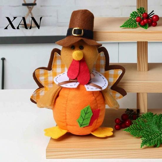Autumn Home Decor Thanksgiving Plush Turkey Doll, Stuffed Animal Figurine, Soft Plushie Harvest Tabletop Decoration for Desktop Tired Tray Party