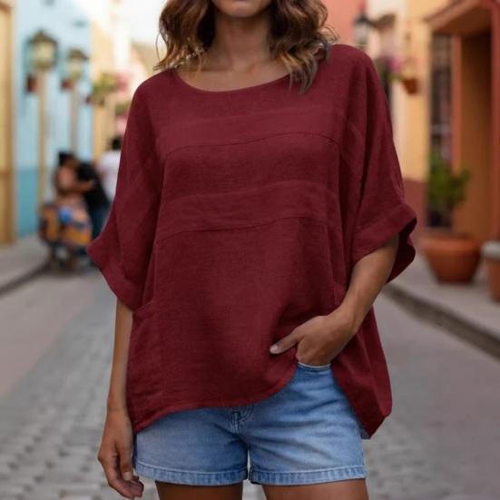 Women’s O Neck Shirt Soft Breathable Tops Regular Fit Dolman Sleeve Top Casual Loose Fit Blouse Summer Spring Shirt Perfect for Work Party Date