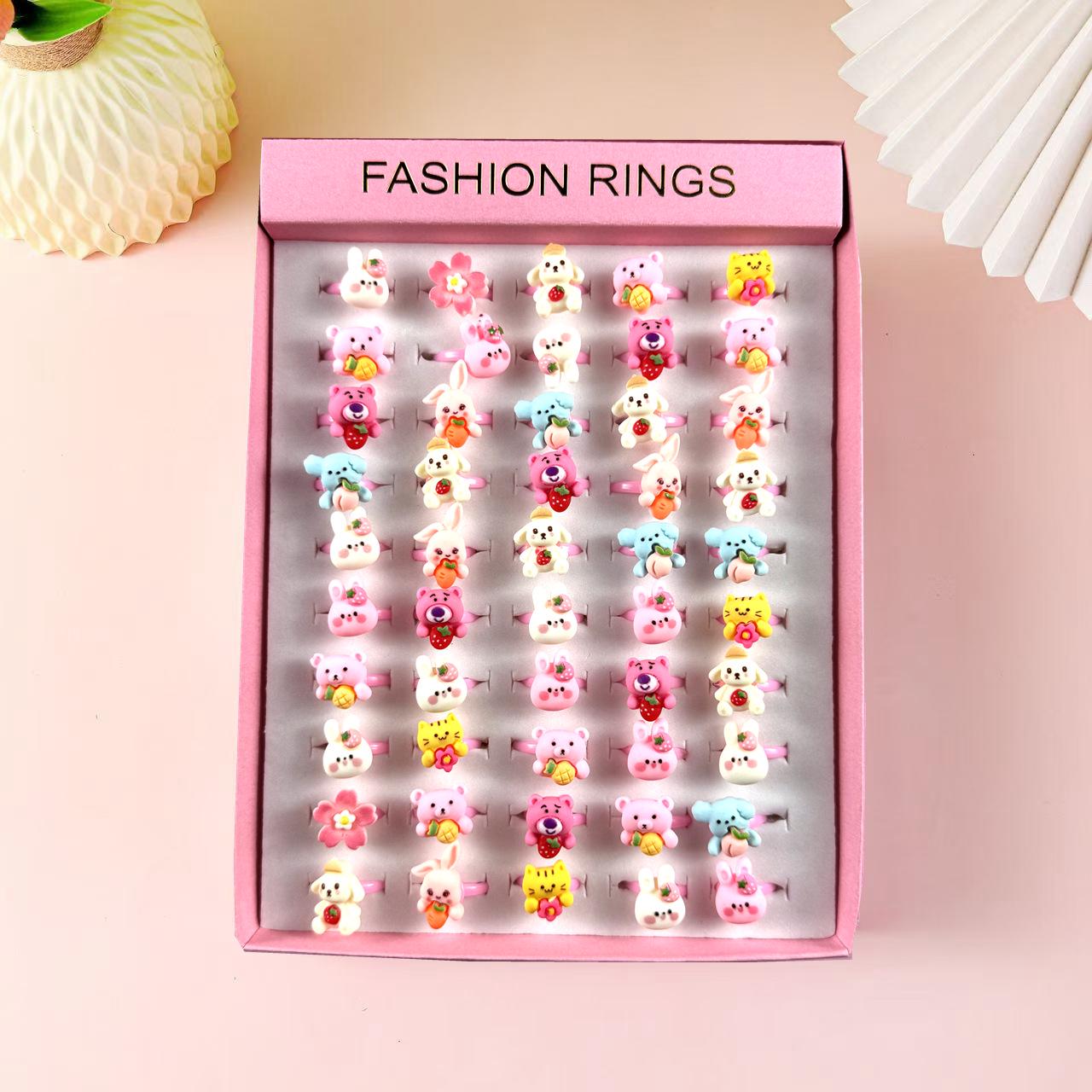 Korean Style Cartoon Strawberry Resin Rings - 50-Pack Children s Toy Rings