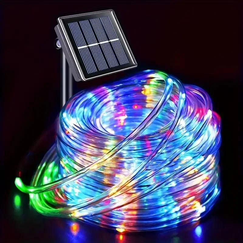 7m 12m Solar 100LED Lights Outdoor Garden Solar String Rope Lights Outdoor Led Garland Lamp for Wedding Party Decoration 8 Modes