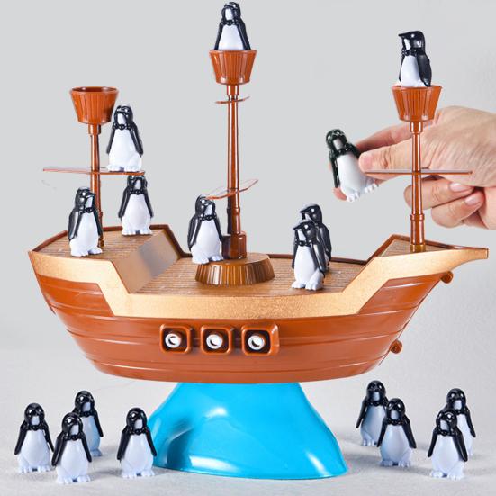 Penguin Pirate Ship Balance Toy Logic Thinking Focus Training Multi-player Interactive Balance Tower Board Game Toddlers Educational Balancing Toy