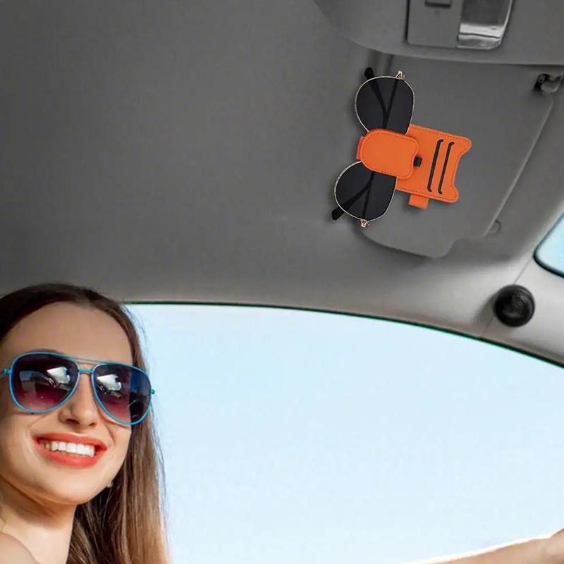 Car Sun Visor Glasses Holder Magnetic Eyeglasses Hanger Clip Luxury Leatherette Car Sunglasses Holder Mount Universal