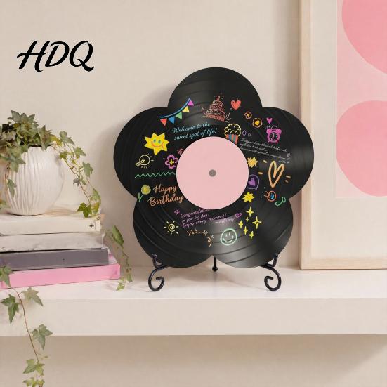 Flower Vinyl Record Diy Ornament DIY Custom Board with Creative Ornament Display Stand Design Personalized Birthday Anniversary Message Board Sign