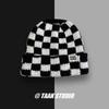 New autumn and winter knitted hats, women's ear protectors, warm contrasting color checkerboard, small versatile wool hats, couple cold hats