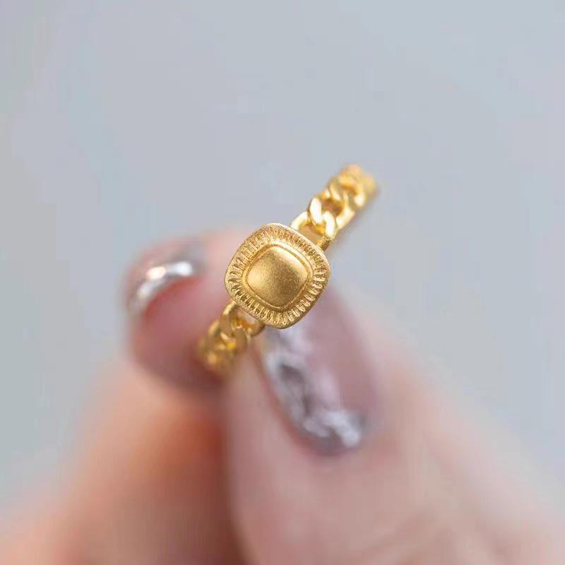 Vietnam Sand Gold-Plated Necklace & Ring Set: Women's Simple Copper Jewelry with Gilded Age Charm.