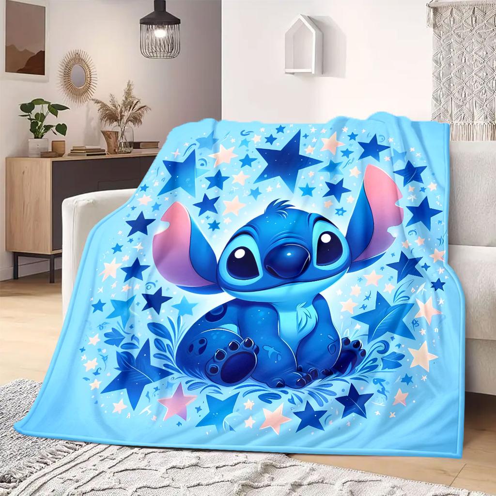 Stitch Cartoon Flannel Blanket Print for Travel Picnics Bedrooms Sofas Beds Chairs Home Decor Available