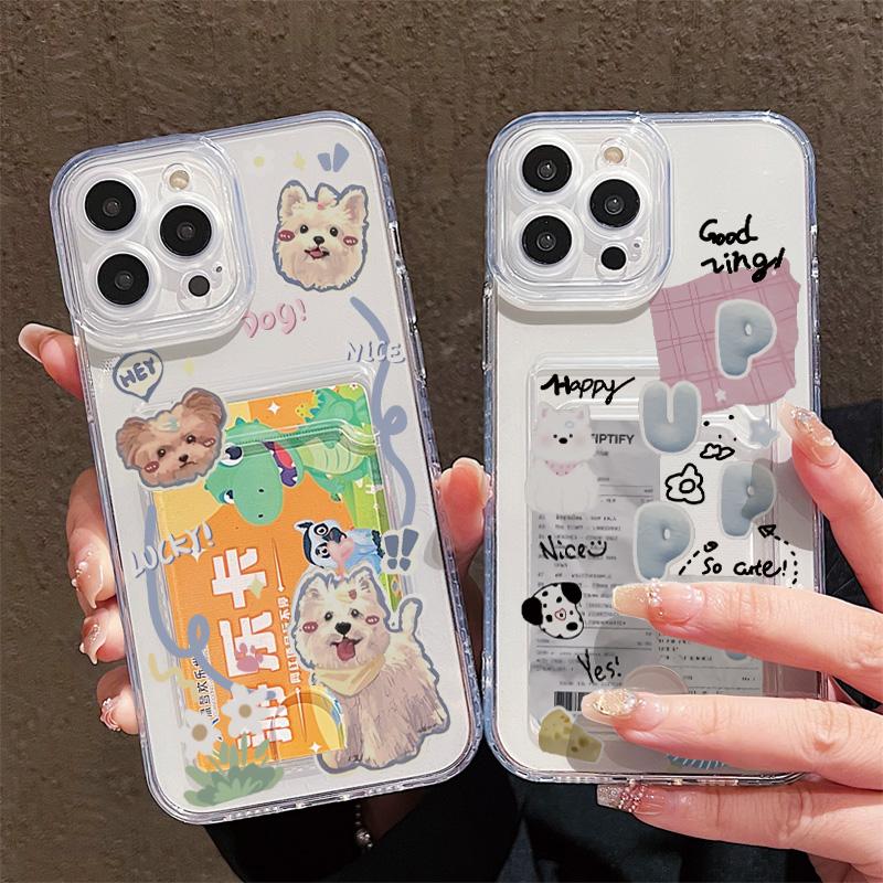 Card Slot Holder Silicone Wallet Pocket Case For Xiaomi Redmi Note 12 13 Pro iPhone 17 Air 16 15 14 13 Samsung S23 S24 S25 Cover Clear Phone Bumper