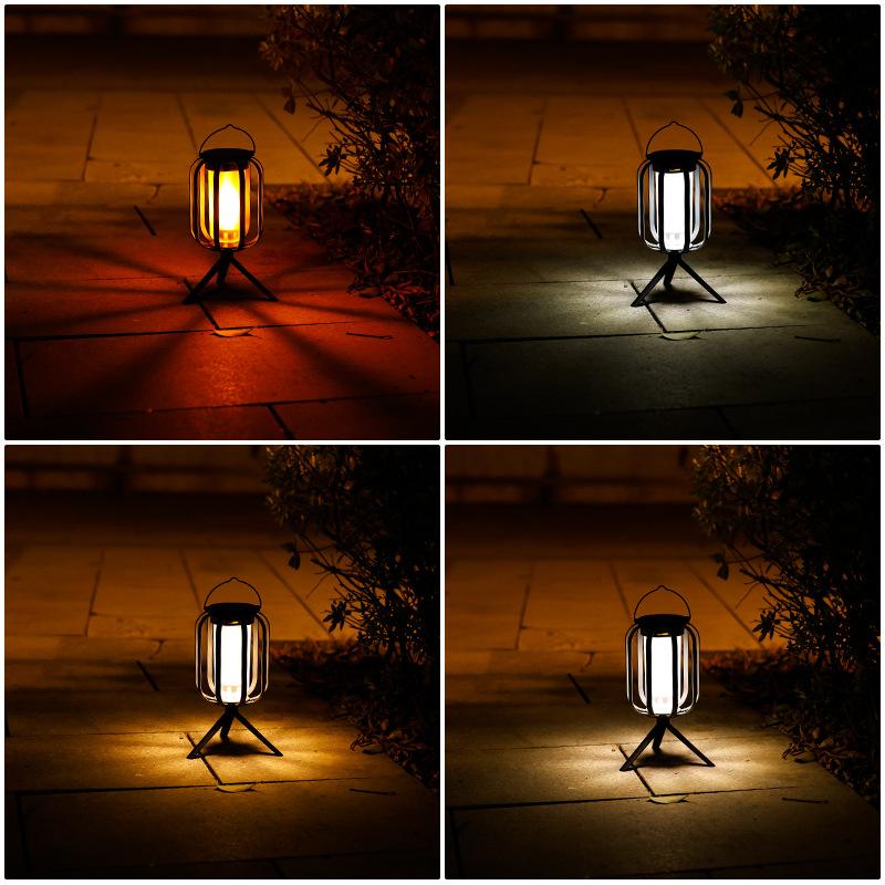 2025 New Solar Flame Camping Lantern Outdoor Decorative Hanging Light Garden Decor Tripod Atmosphere Lamp