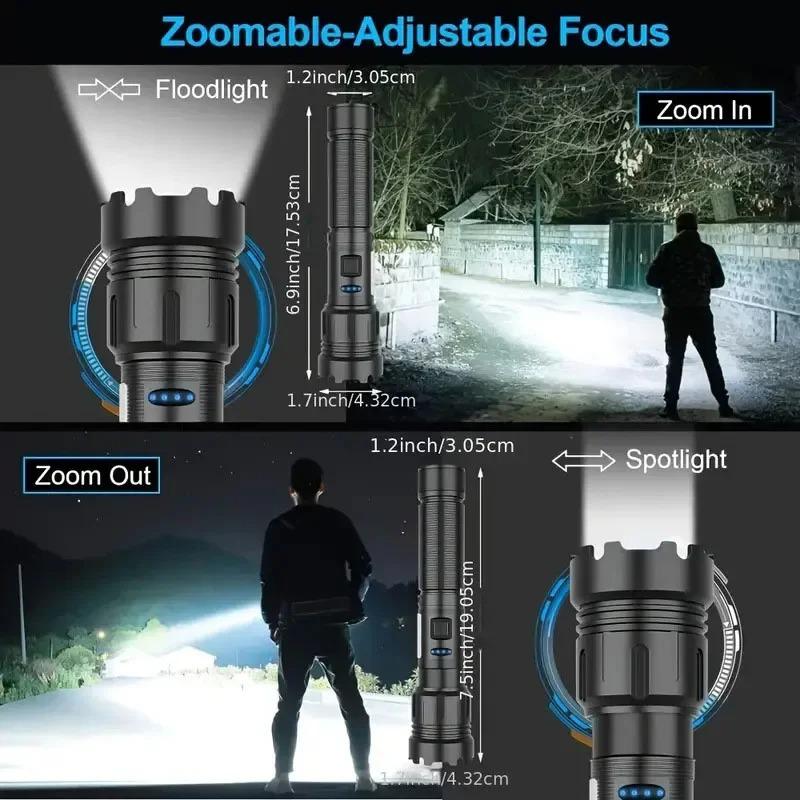 Leistungsstarke LED-Taschenlampe, USB-wiederaufladbar, 7 Modi, Fackel mit COB-Licht, Magnet am Heck, Outdoor-Camping-Laterne, Verwendung einer 18650-Batterie