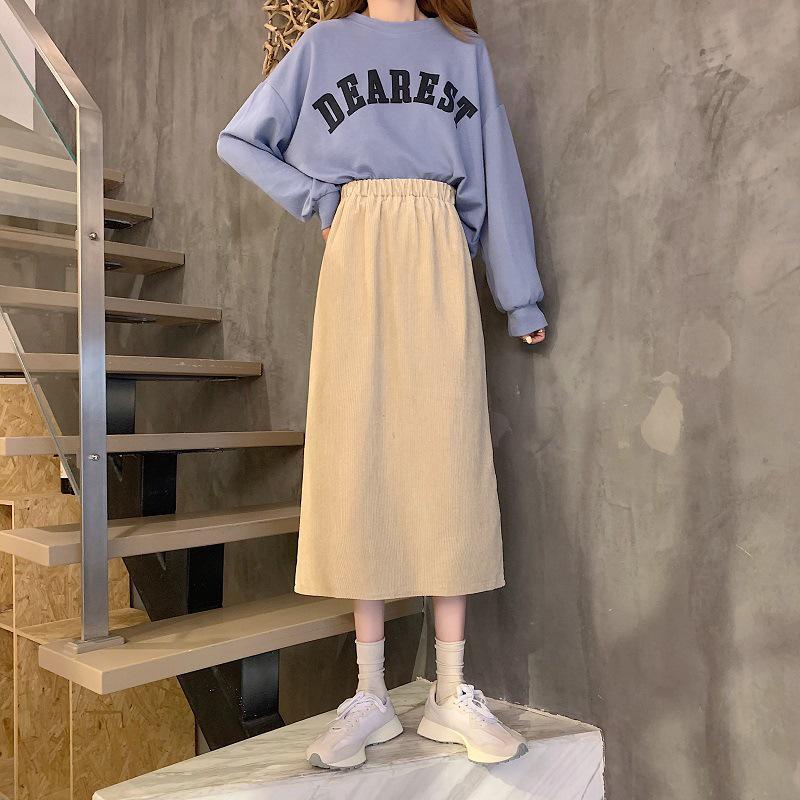 

Korean Style Women s Corduroy Hip Wrap Skirt - Autumn/Winter Midi 3XL