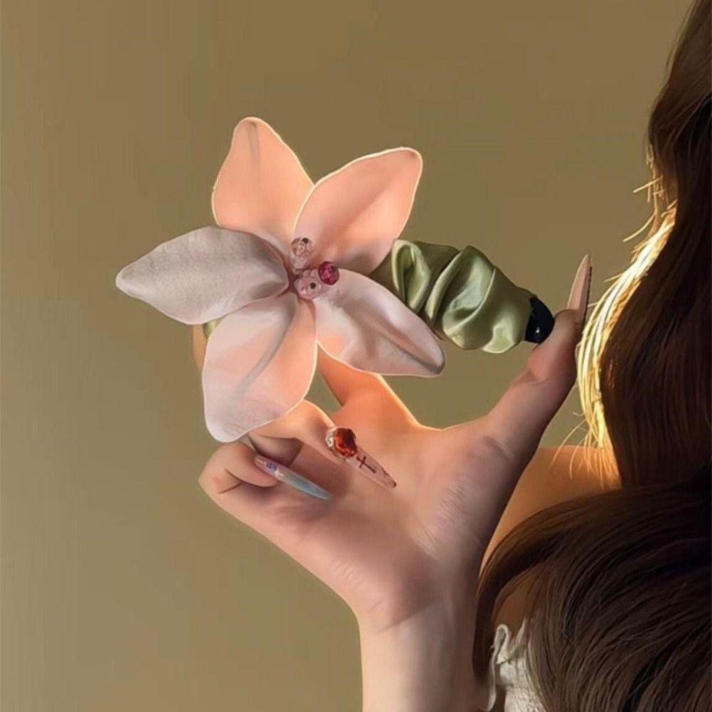 Non-Slip Flower Hair Clip Large Size Cloth Vertical Clip Retro Satin Banana Clip  Female
