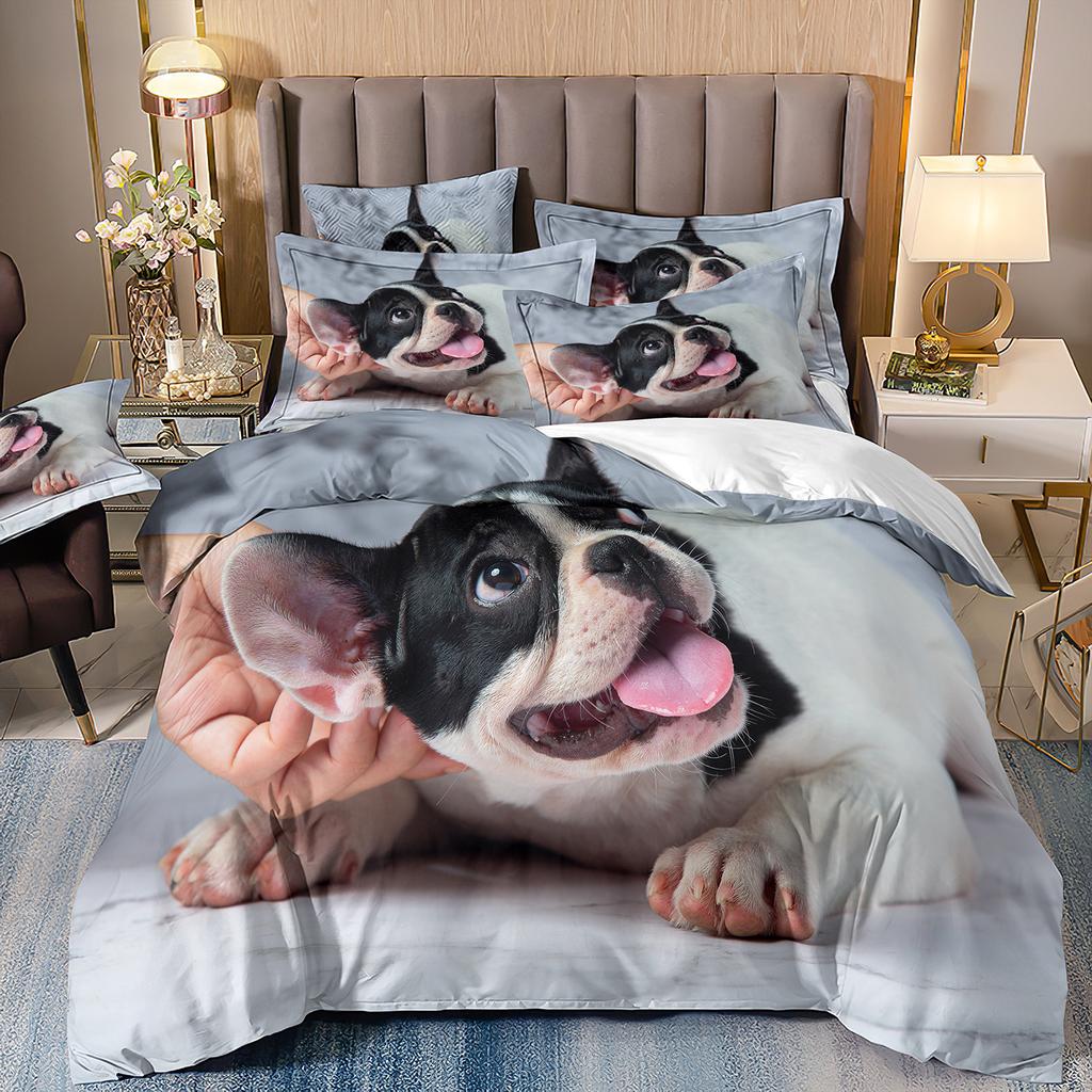 3D-gedruckte Bettwäsche Schäferhund Bettbezug Haustierhund Dreiteilige Heimtextilien