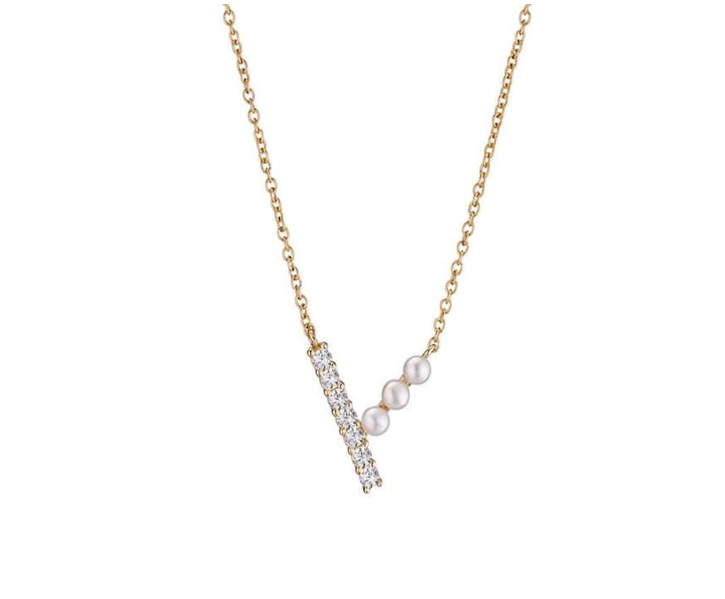 NAOTJEWELRY Women's Cubic Zirconia Pearl Gold CZ&Pearl V Necklace