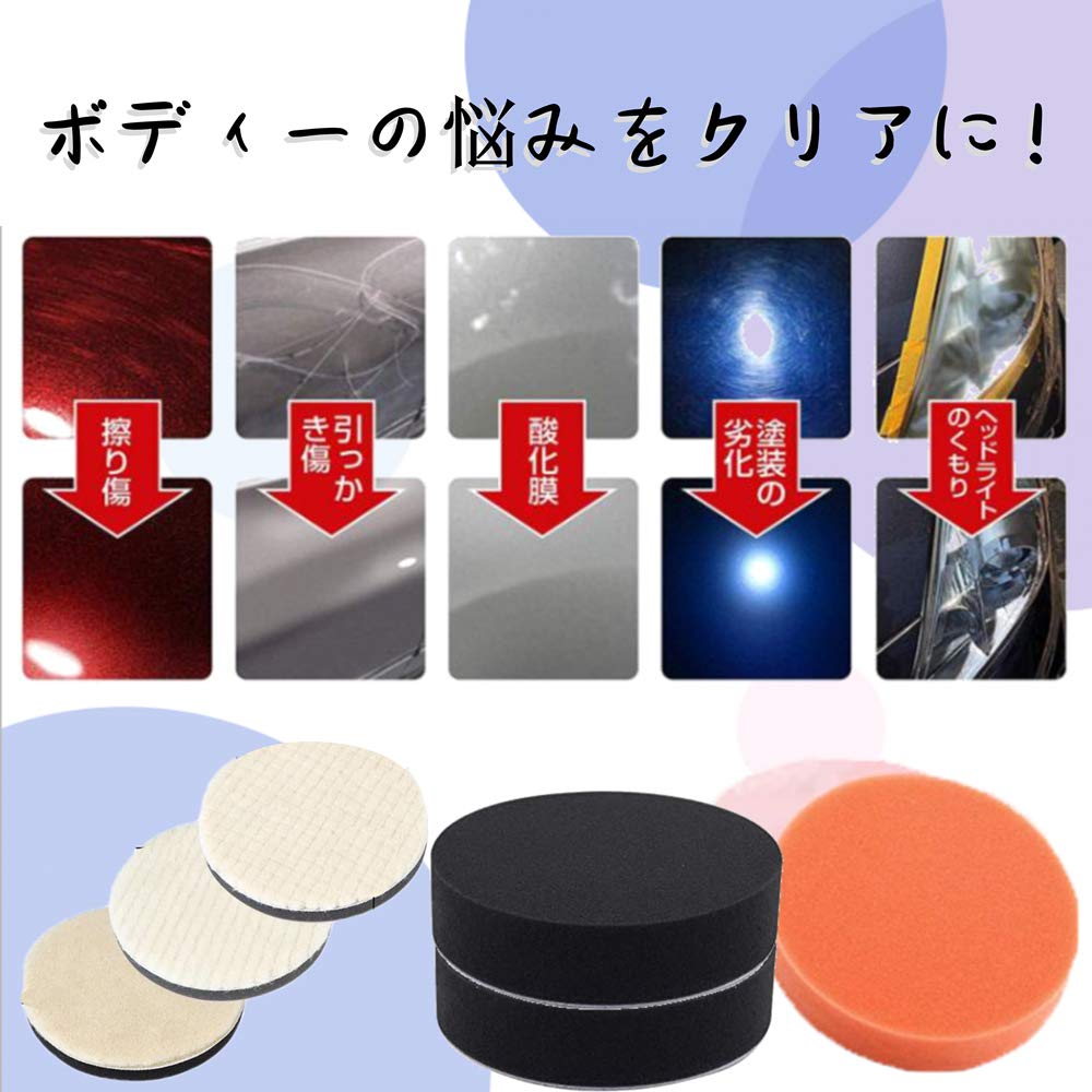 Polisher Buffing 125mm Sponge Buffing with Velcro Closure Wool Buffs 1 Extra Fine Set Pads, Pads, (3 + Sponge, 4-Piece A)