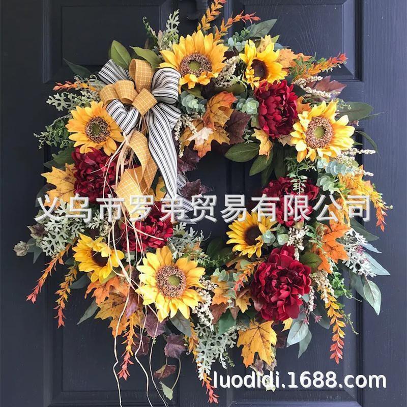 Harvest Wreath With Pumpkins Berries Vine Circle Halloween Thanksgiving Door Decor