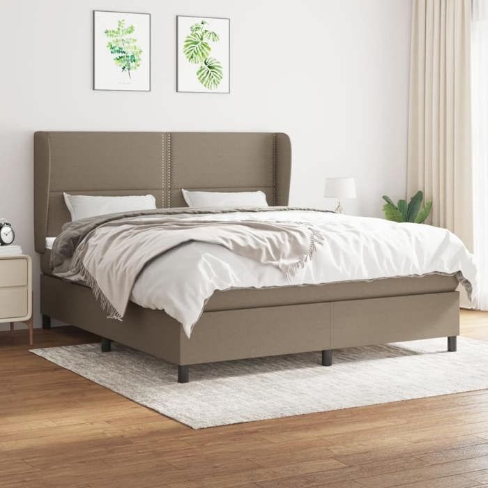 3127905 vidaXL Lit à sommier tapissier avec matelas Taupe 180x200 cm Tissu