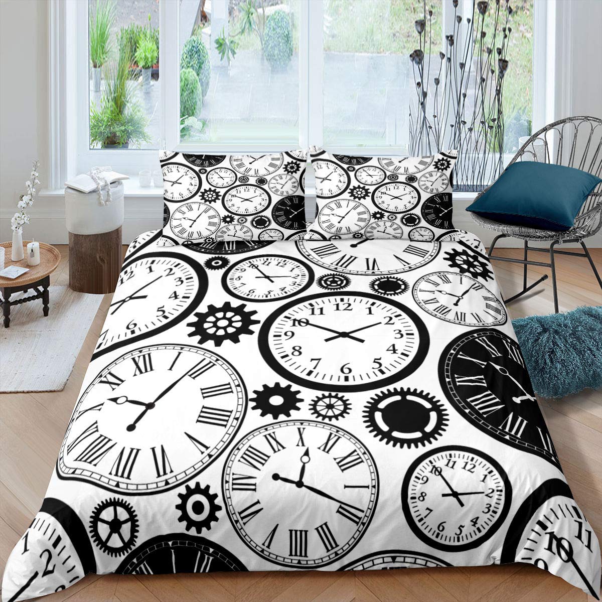 

Clock Duvet Cover Set for Kids Teens Boys Girls Lightweight Down Quilt Covers Bedroom Decor 2 Pillowcases 1 Duvet Cover No Quilt (135x200cm)