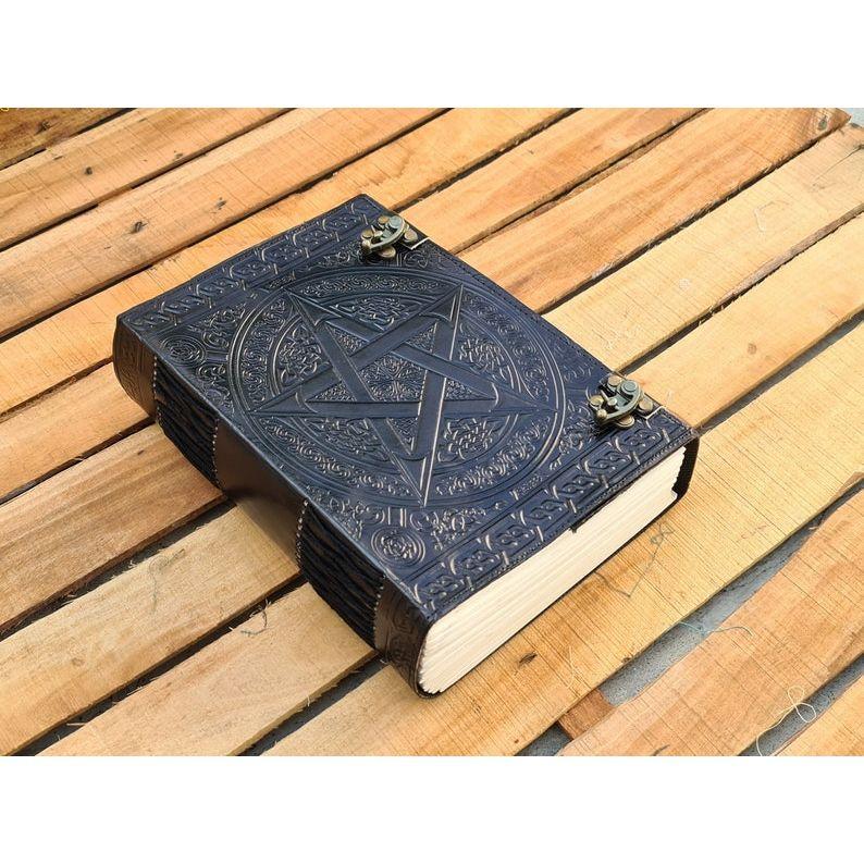 Large Pentagram Embossed Leather Journal | 600 pages, Writing Leather notebook | leather grimoire, Witches Notebook Halloween gothic Gift