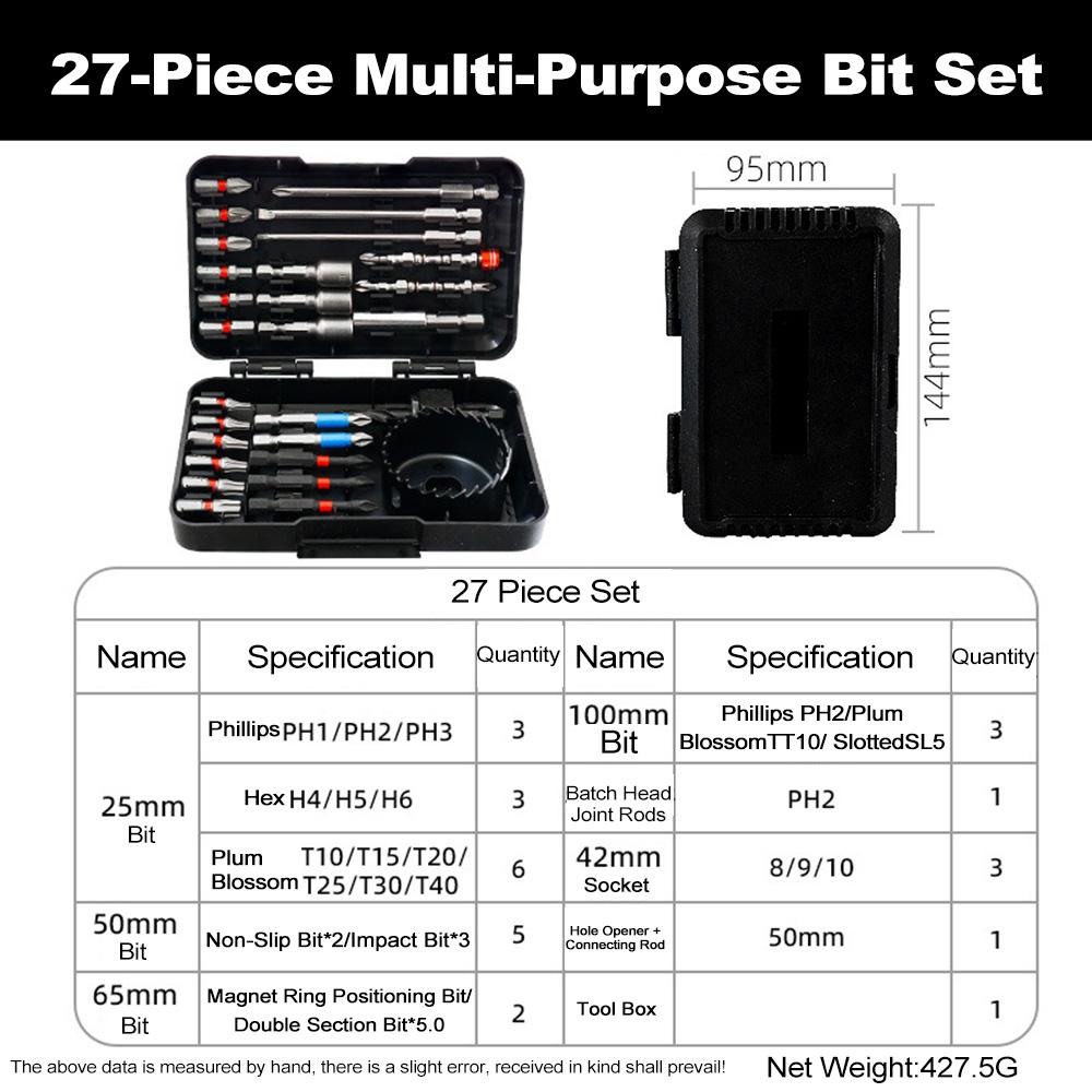 Sada 27 ks vrtáků Sada bitů rázového šroubováku a bitů pro šroubování a dřevo kov