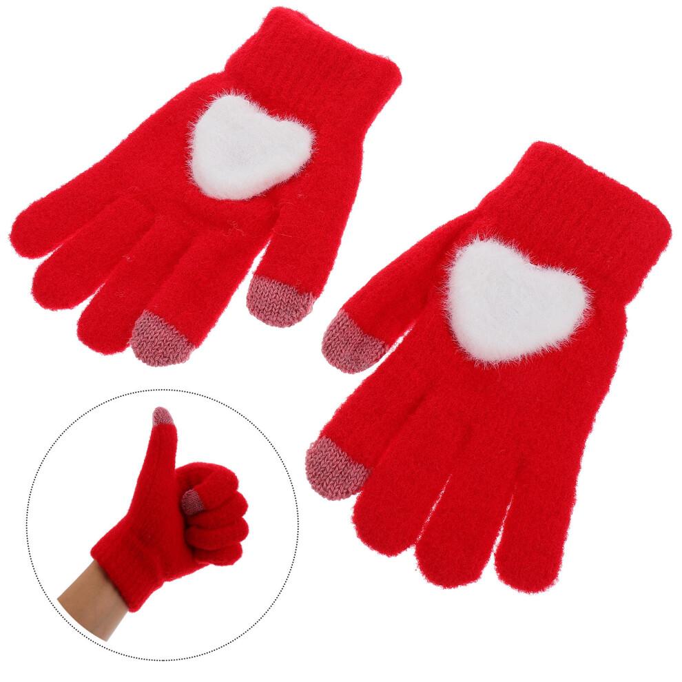 1 Pair Heart Knitting Winter Gloves Thicken Touchscreen Knitted