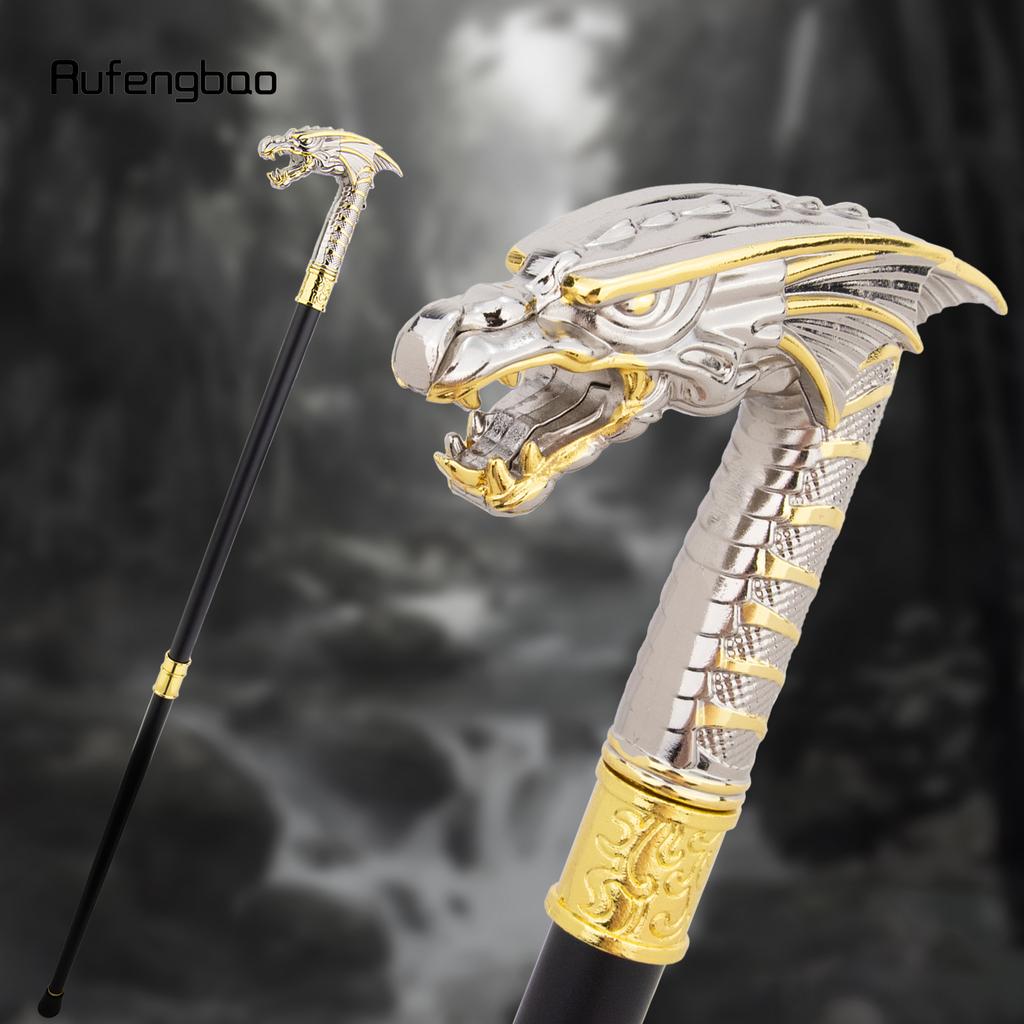 Golden White Dragon Head Fashion Walking Stick Decorative Stick Cospaly Vintage Party Fashionable Walking Cane Crosier 94cm