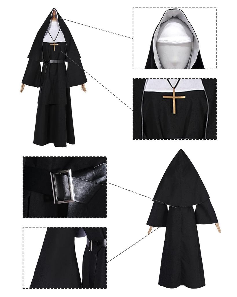 Sister Cosplay with Hood and Sister of the Black Cosplay Monk For Theatrical Cosplay [Kamizuryo Products] Cross, Conjuring, Cosplay, Nun, Costume,