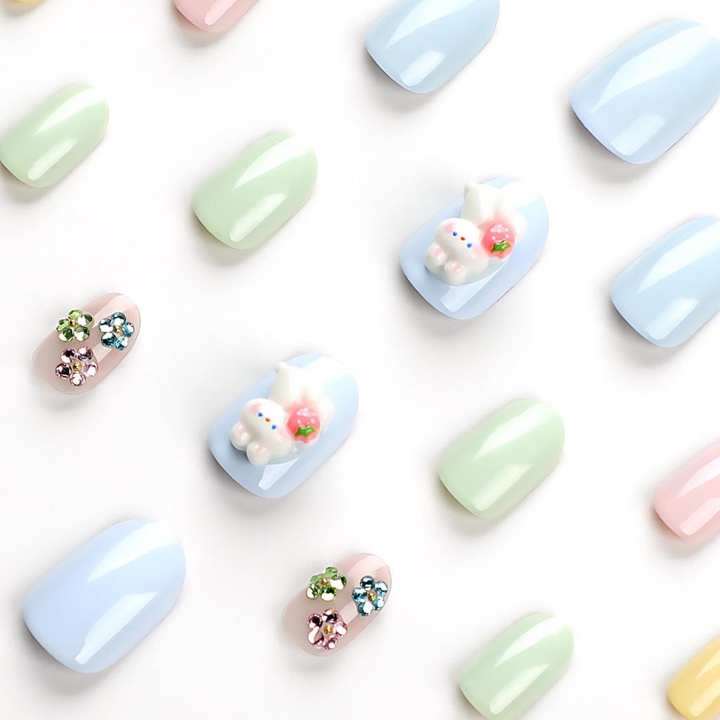 Solid Color Short Round Easter Press-On Nails - Wearable Nail Art Stickers