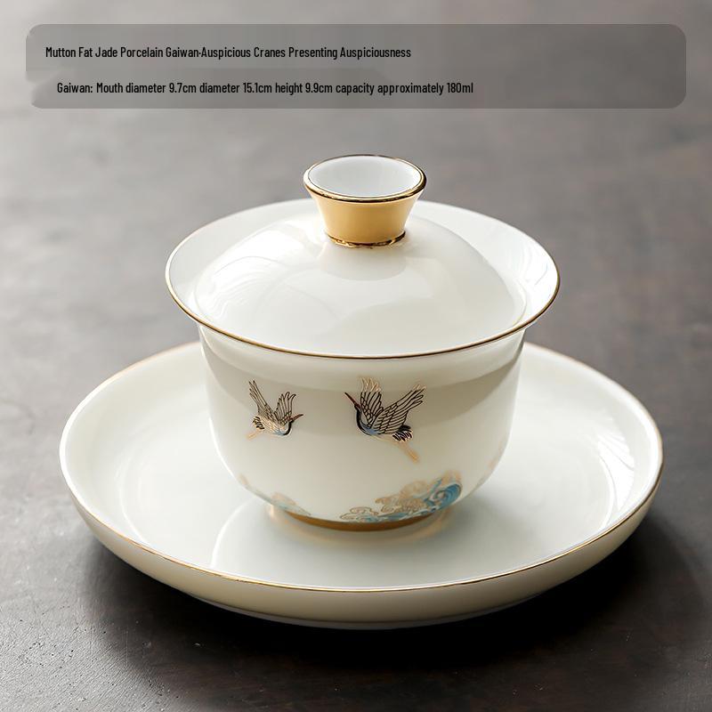 Dehua White Porcelain Sancai Gaiwan Ceramic Tea Set - Insulated Kung Fu Teacup and Brewing Bowl