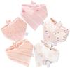 Baby Bandana Bibs 5-Pack, 100% Cotton Muslin Drool Bibs, Teething & Feeding Bibs for Infants, Pink & White