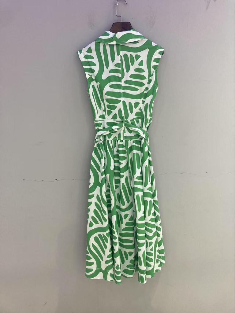 DVF Early Autumn Green & White Palm Leaf Dress with Waist Belt - Flattering Resort Fashion