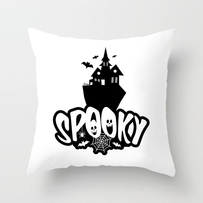 New Halloween Black and White Skull Pumpkin Printed Peach Leather Velvet Pillowcase Sofa Office Cushion Cover