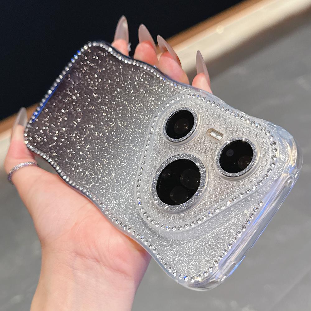 KEYSION Gradient Glitter Jewelled Phone Case for Huawei Pura 70 80 Pro 80 70 Ultra Wavy Border Lens Protector Shockproof Cover